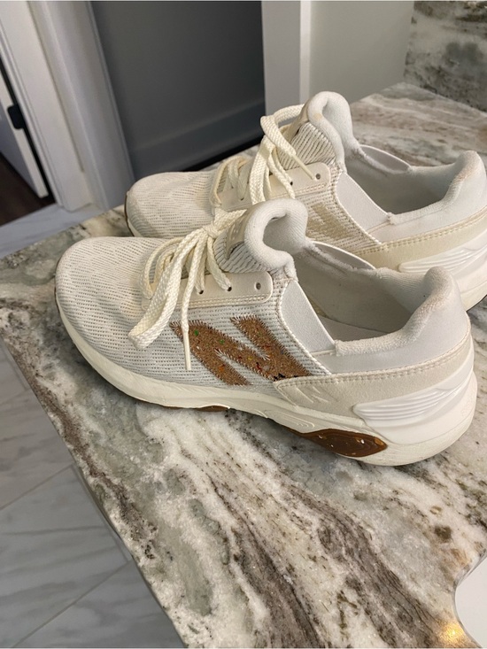 New Balance Shoes - New Balance Women's Cream Knit Sneakers with Tan Accent